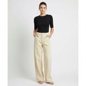 Madewell Womens Sand  Emmett Wide Leg Cotton Pants High Rise Stretch Size 25